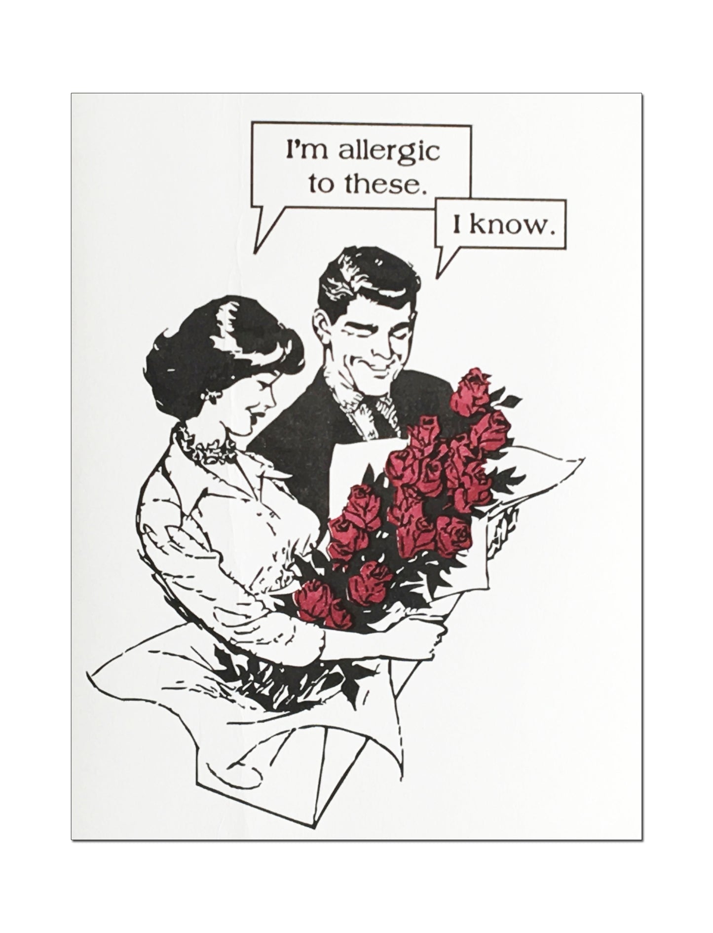 Allergic to Roses. Anti-romantic Letterpress Card.