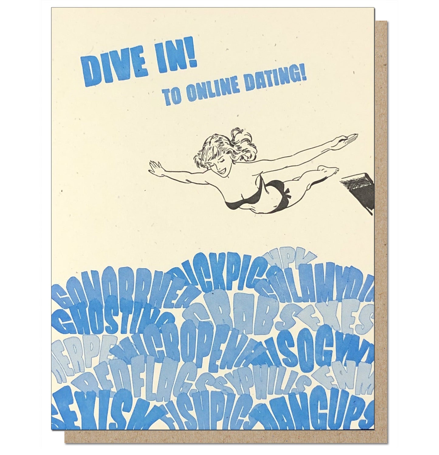 Dive In to Online Dating Funny Letterpress Greeting Card