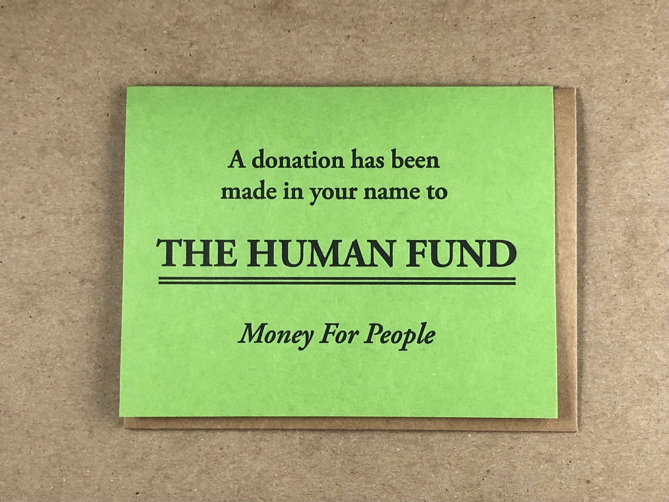 The Human Fund Letterpress Card Guttersnipe Press