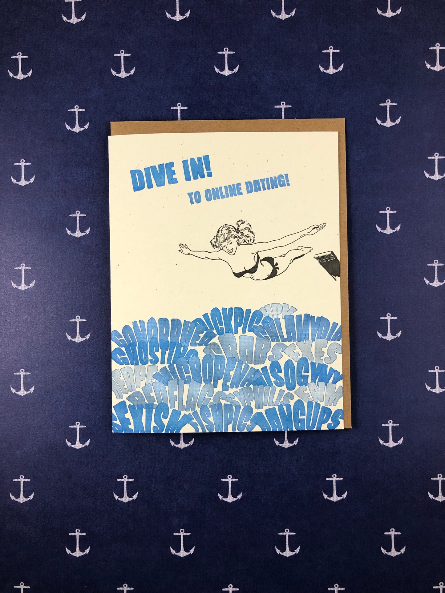 Dive In to Online Dating Funny Letterpress Greeting Card
