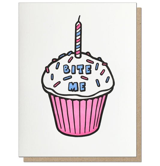 Bite Me Cupcake. Letterpress Birthday Card.