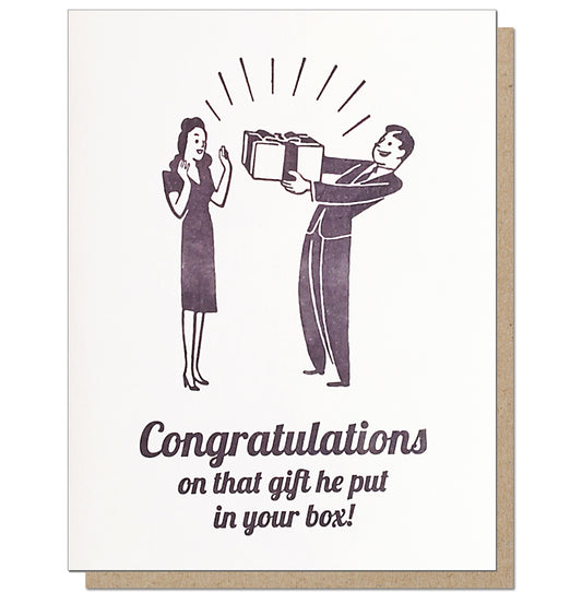 Gift in your Box. Letterpress Pregnancy Congratulations Card.
